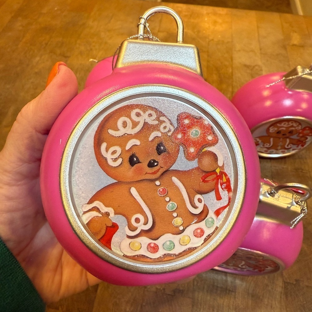 Pink Gingerbread Holiday Ornament 5” Retro Mr. Christmas Mini Blow Mold Lighted
